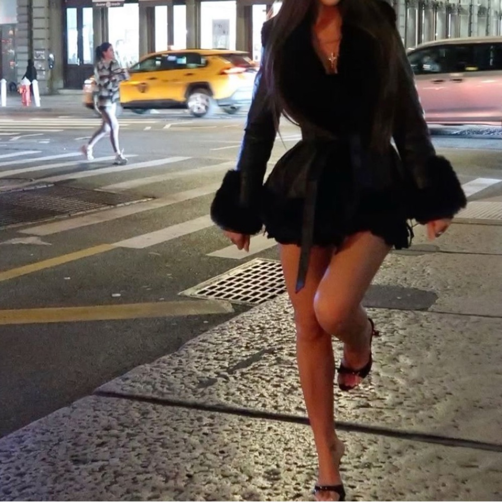 Faux Fur Black Jacket Black Dress